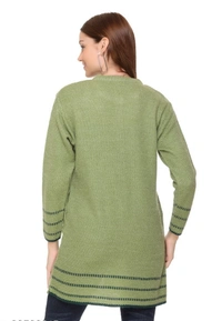 CLAPTON Women Round Neck Green Full Sleeve Wool Cardigan - L, Green, Wool, Pack of1